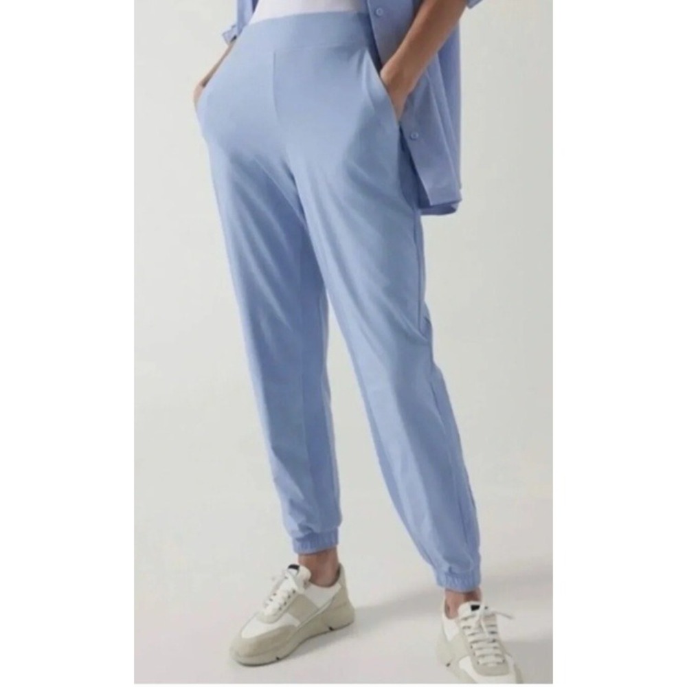 Athleta Brooklyn Stretch Jogger Pants Women 8 Blue Stretch Hiking Travel Pullon